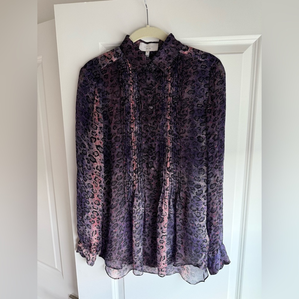 Adam Lippes Silk Button Up Blouse Purple Snakeskin Size 0 - Picture 1 of 3